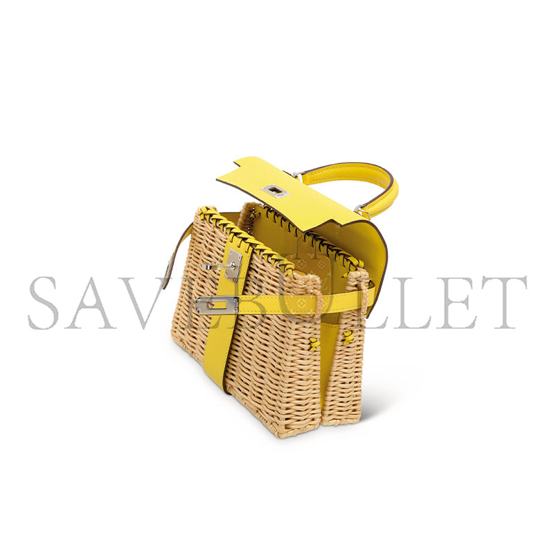 HERMÈS MASTER JAUNE DE NAPLES SWIFT LEATHER & OSIER MINI PICNIC KELLY WITH PALLADIUM HARDWARE (20*14*8cm) 